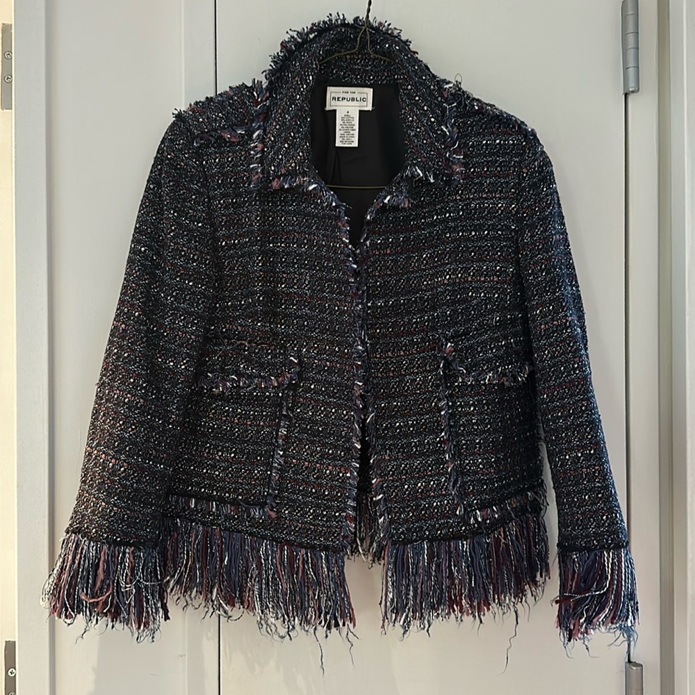 FOR THE REPUBLIC Tweed Blazer purple/blue multi color